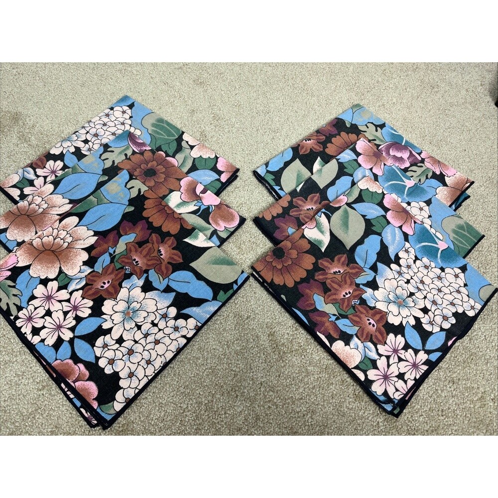 Set Of 6 VTG Bold Mid Century Flowers‎ Print Cloth Napkins 18x18” Table Linens